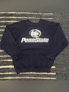 Vintage 60s 70s Penn State University Print Raglan Sweatshirt Navy Blue Size M